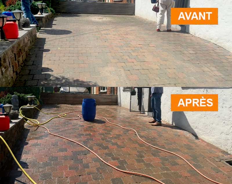 Nettoyage des extérieurs - F MOUCHE TOITURE en Belgique : Nettoyage des extérieurs et traitement anti-mousse sur pavé, klinker, pierre bleue, muret, allée … région Flamande, Wallonne et Bruxelles….