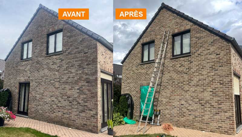 Ravalement peinture façade F MOUCHE TOITURE peintre en Belgique :  Ravalement peinture façade : nettoyage, démoussage, traitement anti mousse, ravalement peinture et imperméabilisation façade : intervention en BELGIQUE: région Flamande, Wallonne et Bruxelles….